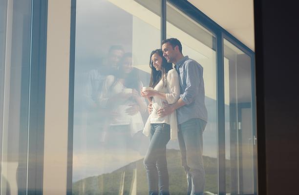 romantic happy young couple relax at modern home indoors